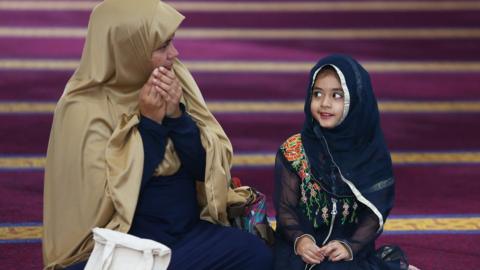 A mother and daughter at the Lakemba Mosque in Sydney, Australia