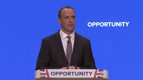 Dominic Raab addresses the Conservative Party Conference