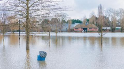 Flooding in Caversham, with a park under water 