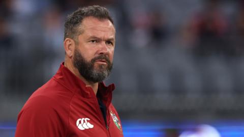 Andy Farrell looks off to the right of frame