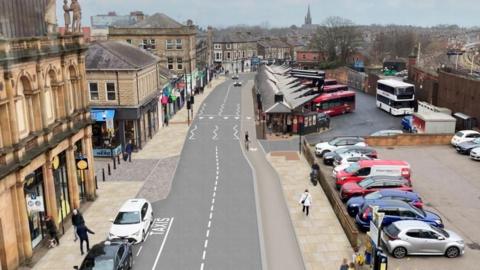 An artists' impression of a new road, bike paths and footpaths in the Harrogate town centre. 