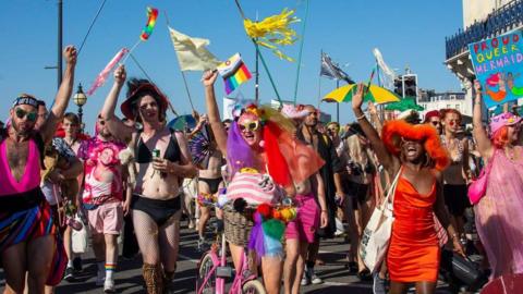 Colourful costumes at the Margate Pride parade 2022