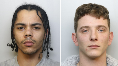 Bailey Westcott, wearing a grey tracksuit. He has brown dreadlocked hair. Jamie Ogbourne, wearing a grey hoodie. He has short brown hair.