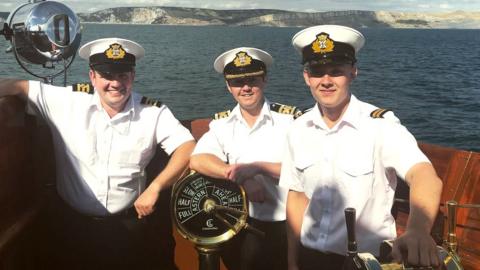 Matt Carpenter (r) and fellow Merchant Navy apprentices at sea
