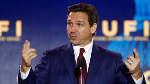 Ron DeSantis speaks at the Christians United for Israel summit on 17 July