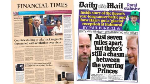 The front page of the Financial Times and Daily Mail.