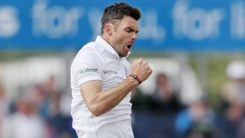 James Anderson celebrates a wicket