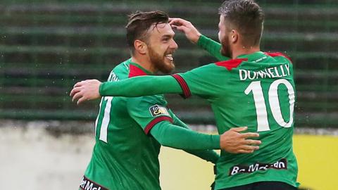 Glentoran's Robbie McDaid celebrates a goal