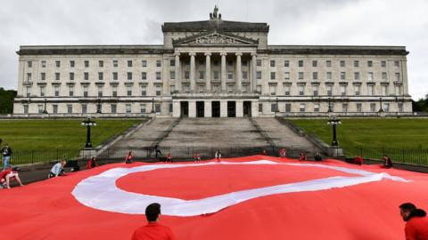 Irish language activists protest at Stormont