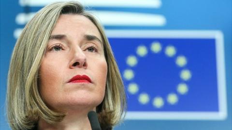 Federica Mogherini gives a press conference in Brussels, Belgium, on 11 December 2017