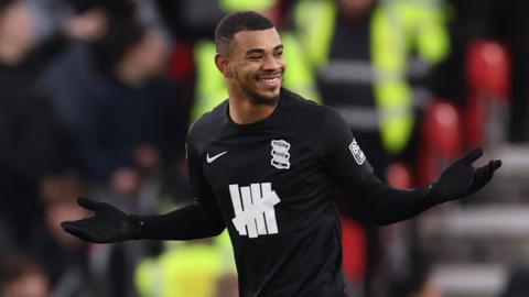 Juninho Bacuna celebrates his wonderful set-piece strike for Birmingham City against Stoke City