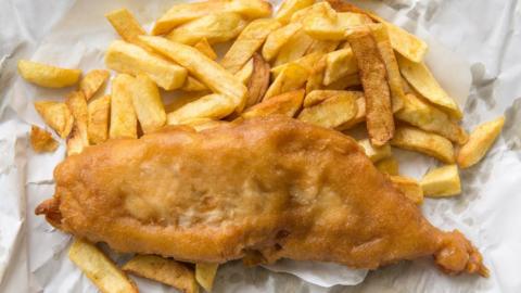 Portion of fish and chips