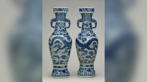 Two David Vases - blue and white