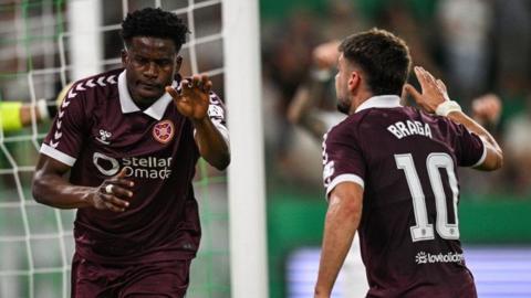 Hearts players celebrating