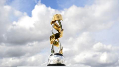 The Rachael Heyhoe Flint Trophy is seen at The Kia Oval