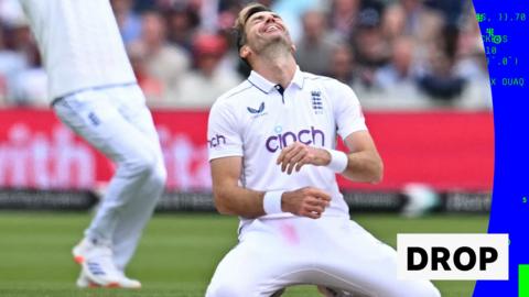 James Anderson reacts after dropping a catch