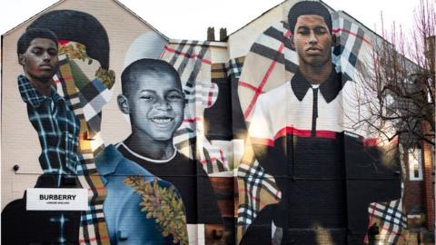 A mural of Marcus Rashford promoting Burberry in the Northern Quarter, Manchester