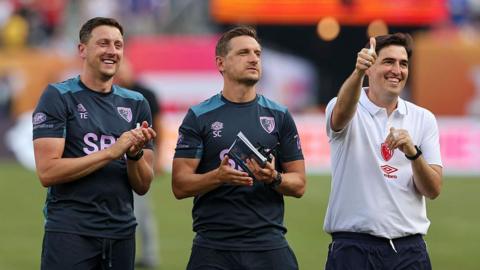 Andoni Iraola with assistants Shaun Cooper and Tommy Elphick.