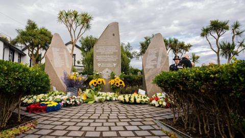 Summerland memorial with wreathes