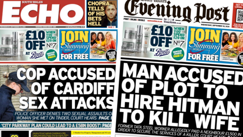 front pages of South Wales Echo and South Wales Evening Post