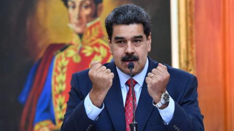 Venezuelan President Nicolas Maduro at a press conference in Caracas
