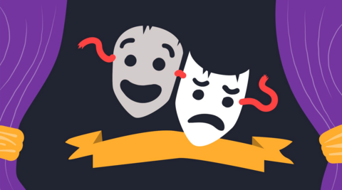 Illustration of two charades masks.