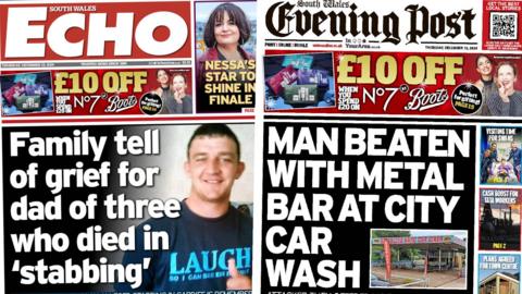 Front pages of South Wales Evening Post and South Wales Echo