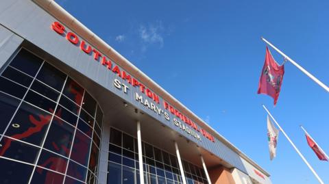 A close-up of the front of Southampton Football Club's St Mary's stadium 