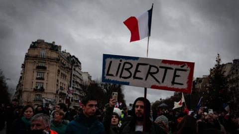 Anti-vaccine protesters in the French capital, Paris