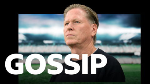 Markus Gisdol stares into the distance as part of a 'GOSSIP' graphic
