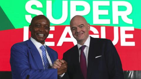 Patrice Motsepe and Fifa president Gianni Infantino at the launch of the Africa Super League