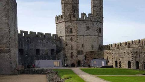Artist impression of temporary buildings inside Caernarfon Castle