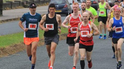 Christian Varley leads the field in the Isle of Man marathon