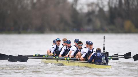 Oxford Men's team during the boat race 2023