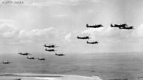 Aerial photo of fighter planes flying