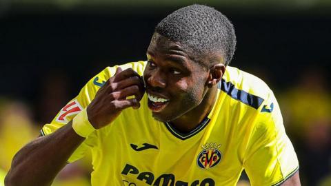  Thierno Barry of Villarreal celebrates a goal