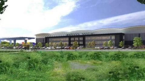 Artist's impression of the planned rail freight terminal