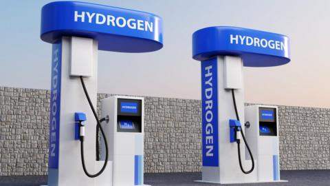 mock up of a petrol pump offering hydrogen