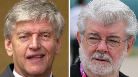 Dave Prowse in 2000 and George Lucas in 2015