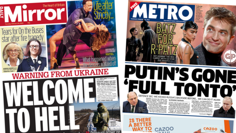 Front pages for 24 February 2022