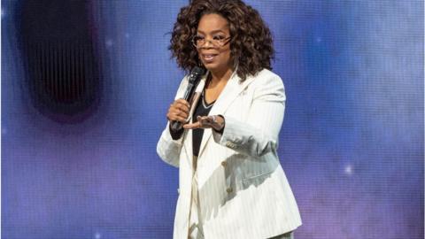 Oprah Winfrey onstage during her 2020 Vision tour, sponsored by Weight Watchers International