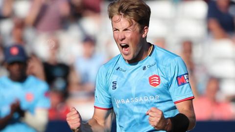 Ben Allison celebrates taking a wicket for Essex in the Metro Bank One-Day Cup this season