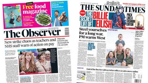 The Observer and the Sunday Times front page