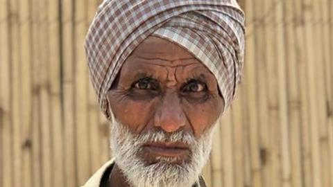 An Indian farmer at the ongoing protest in Delhi.