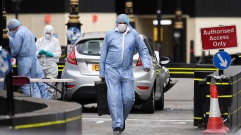 Police at the scene in Westminster