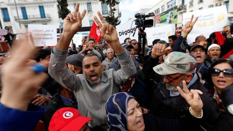 Demonstrators in Tunis, Tunisia