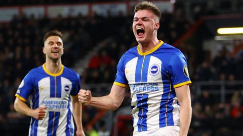 Evan Ferguson celebrates scoring against Bournemouth