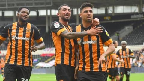 Hull City celebrate Ozan Tufan's goal