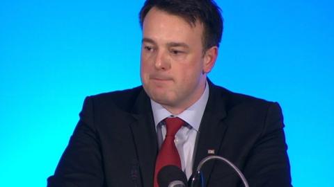 Colum Eastwood delivers the leader's speech as part of the SDLP Party Conference 2016.