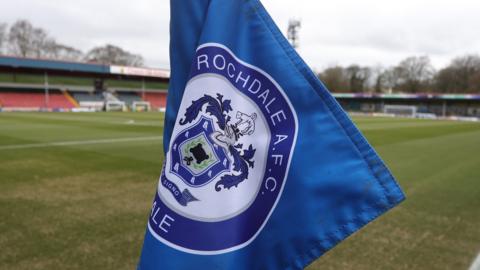 Corner flag with Rochdale AFC written on it